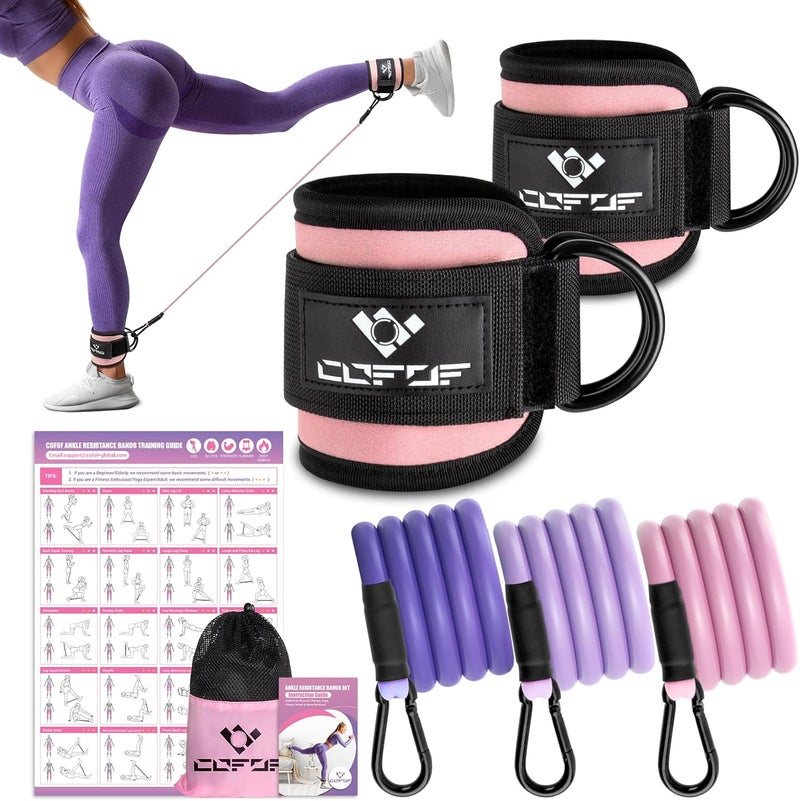COFOF Ankle Resistance Bands with Cuffs, Ankle Bands for Working Out, Kickbacks Hip, Leg Glute Exercise Equipment with Training Poster, Resistance Workout Equipment for Women - Image 1